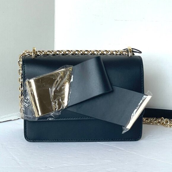 Ted Baker Ted Baker Livia Crossbody Black Small Leather Convertible Gold Chain - Picture 2 of 9